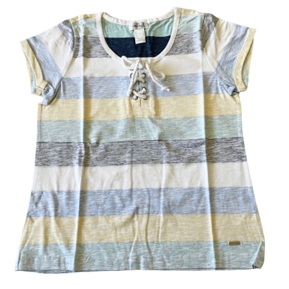 Heather striped rope lace up from short sleeve t-shirt size 6